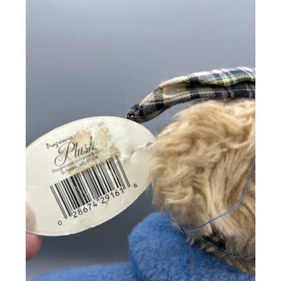 Progressive Plush Paige Bear With Puppy Wearing Blue Coat on Stand - Picture 7 of 8